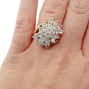 Vintage Roman Gold High Set Multi Diamond Encrusted Cocktail Ring Sz 7